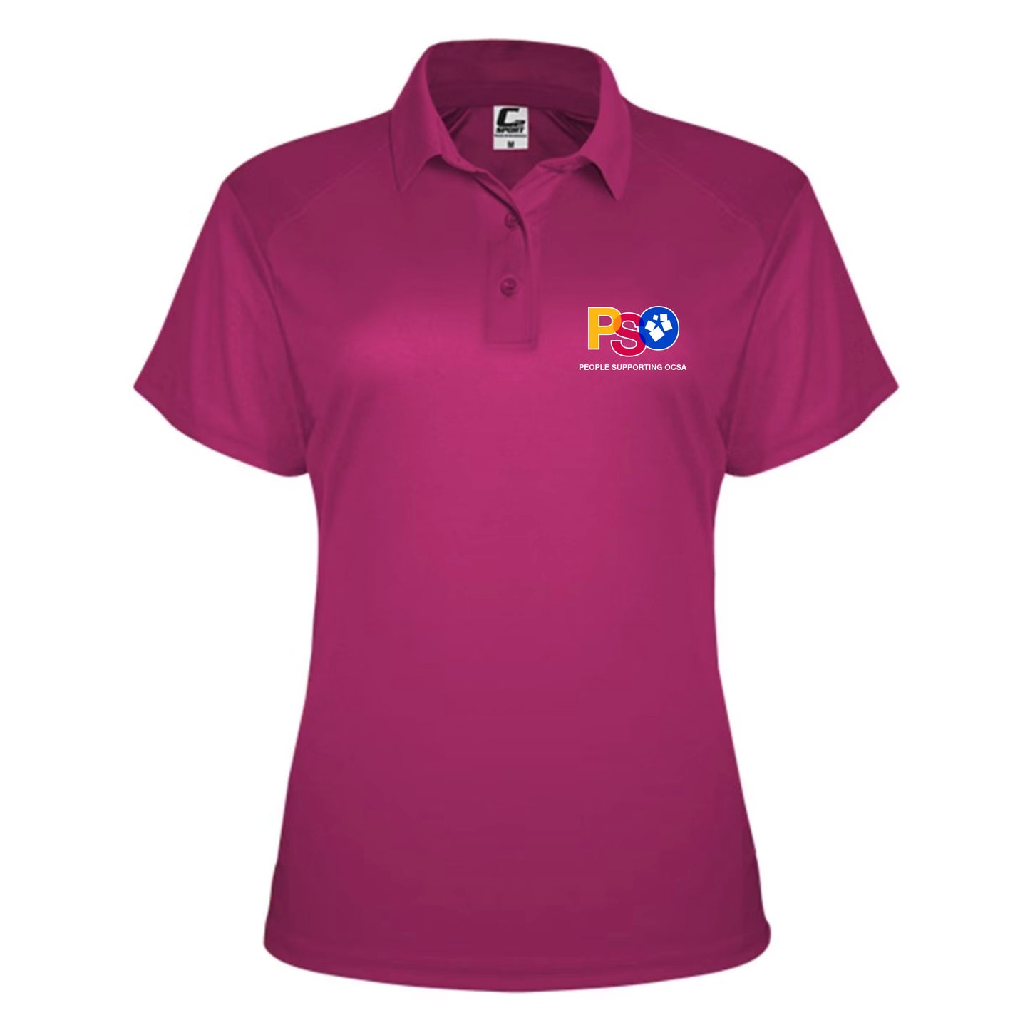 Pink polo with PSO logo on left chest