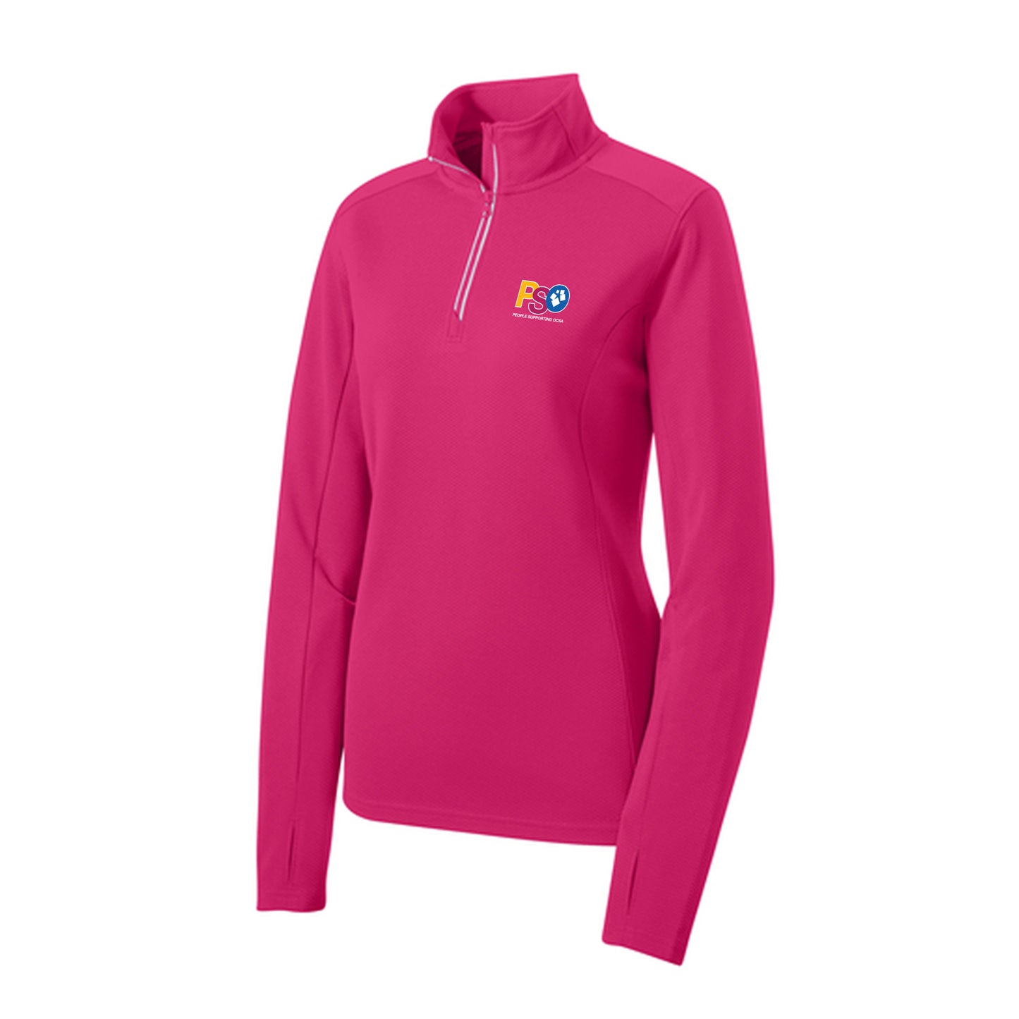 Pink pullover with PSO logo on left chest