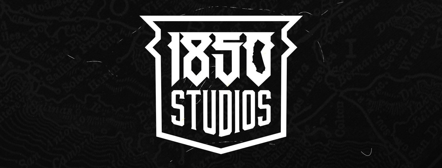 White 1850 Studios logo on black background