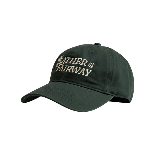 Green cap with 'Feather & Fairway' logo on a white background