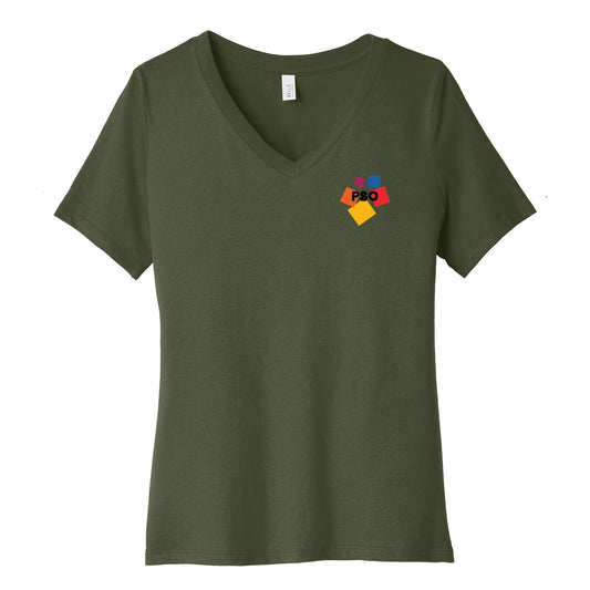 Green t-shirt with colorful 'PSO' on a white background