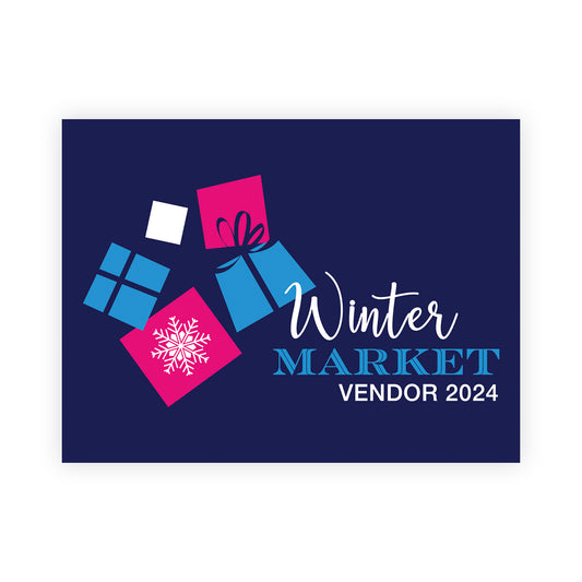 navy sticker with ocsa icon and winter market vendor 2024 text